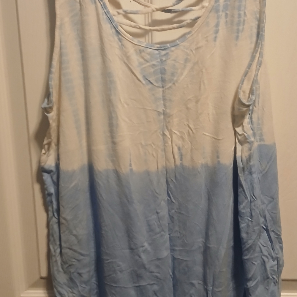 a.n.a Blue and White Tie-Dye Tank Top